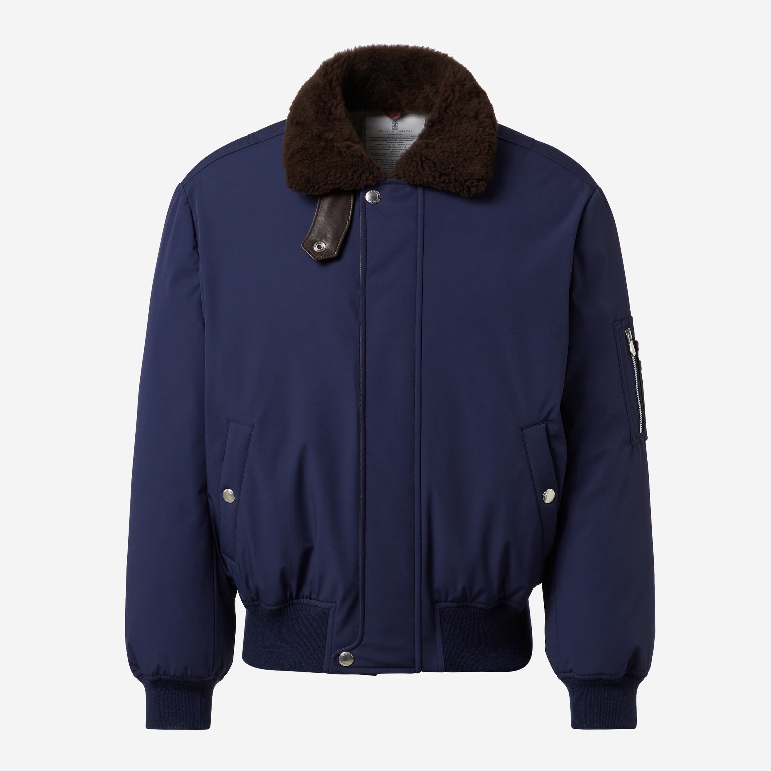 Brunello Cucinelli Stretch Bonded Nylon Down Shearling-Lined Collar Jacket Brunello Cucinelli Stretch Bonded Nylon Down Shearling-Lined Collar Jacket