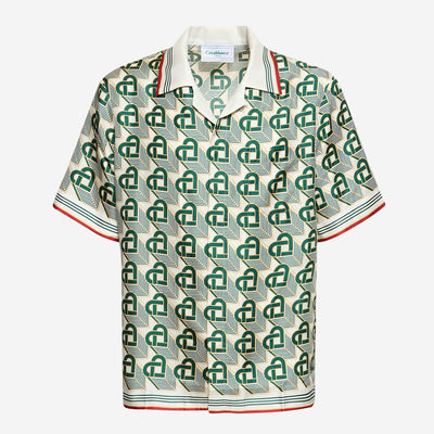 Casablanca Monogram Cuban Collar Silk Shirt
