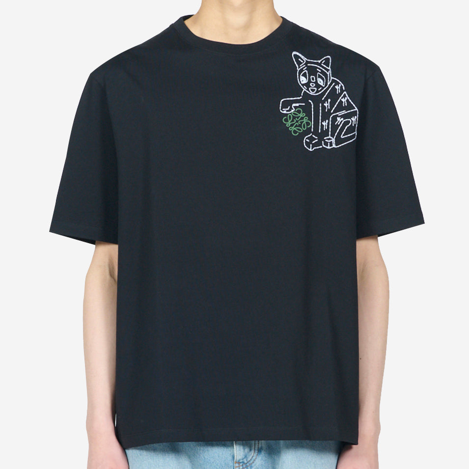 Loewe Anagram Cat Embroidery T-Shirt Loewe Anagram Cat Embroidery T-Shirt