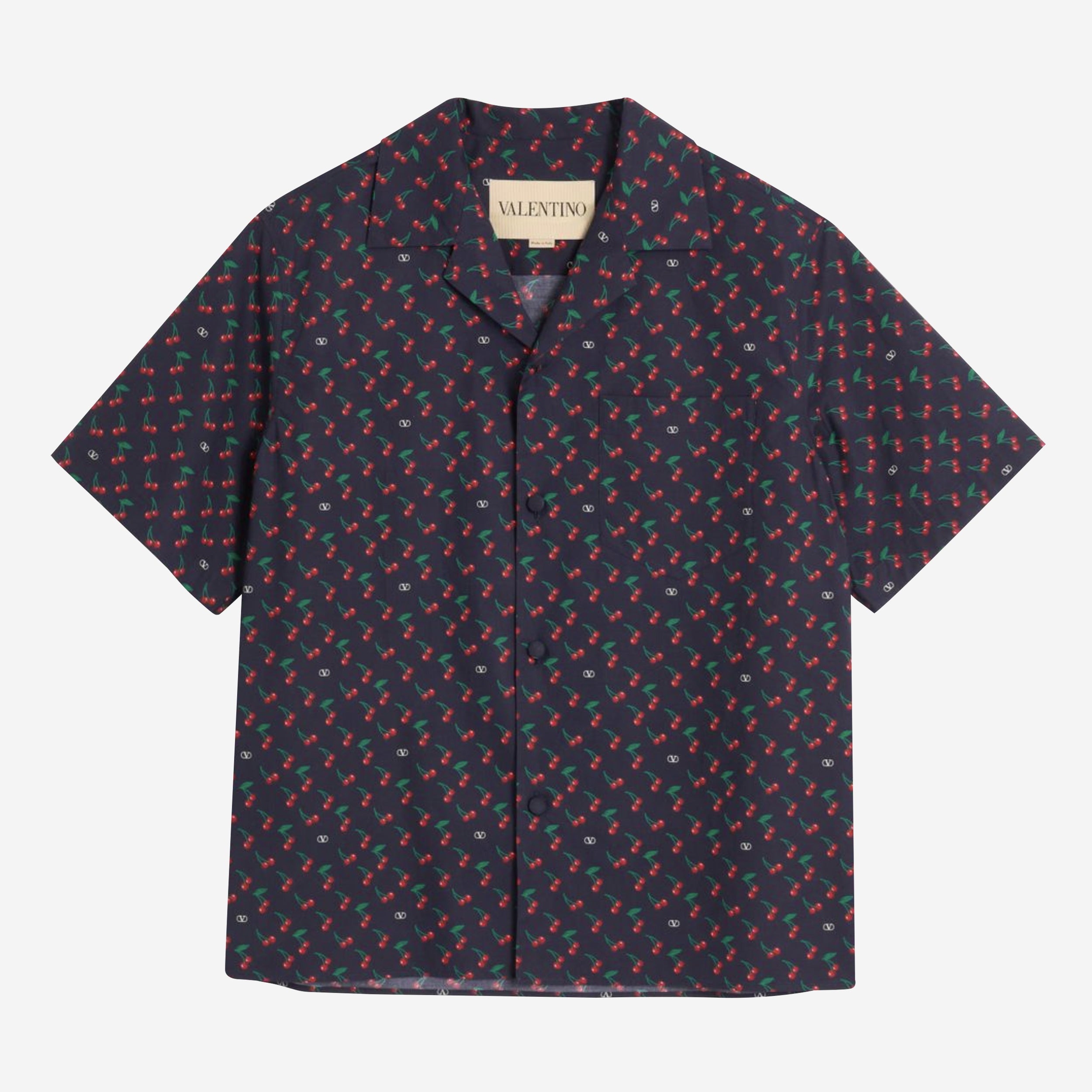 Valentino Garavani Cotton Poplin Cherryfic Print Bowling Shirt Valentino Garavani Cotton Poplin Cherryfic Print Bowling Shirt
