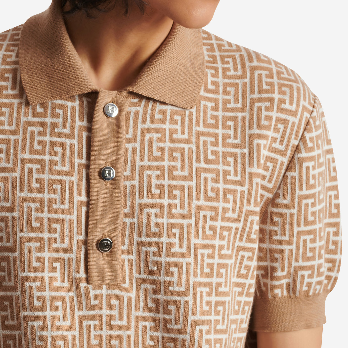 Balmain Monogrammed Knitted Polo Shirt