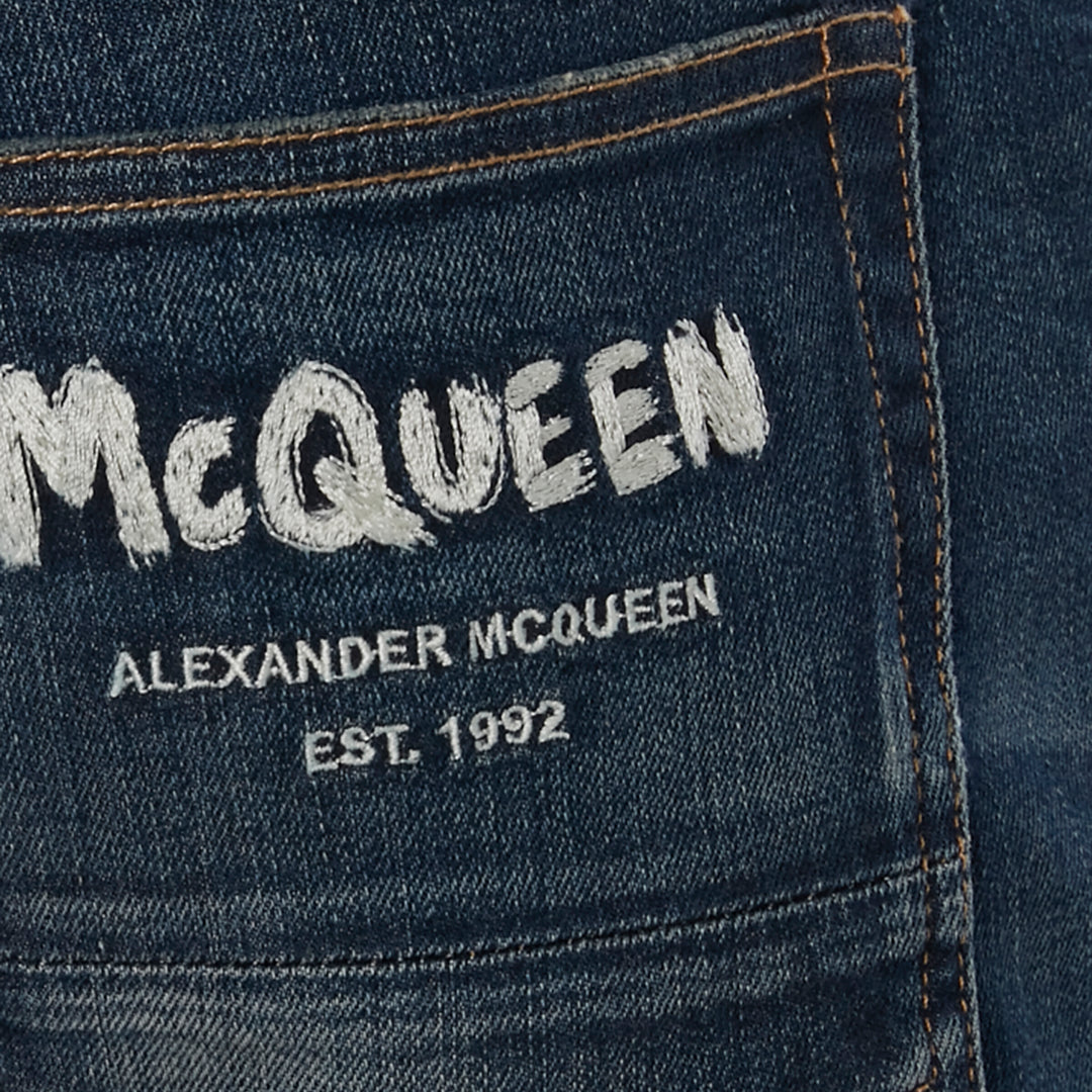 Alexander McQueen Graffiti Washed Blue Denim Jeans – ZAP