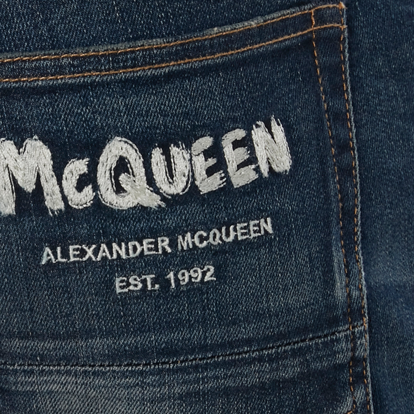 Alexander McQueen Graffiti Washed Blue Denim Jeans