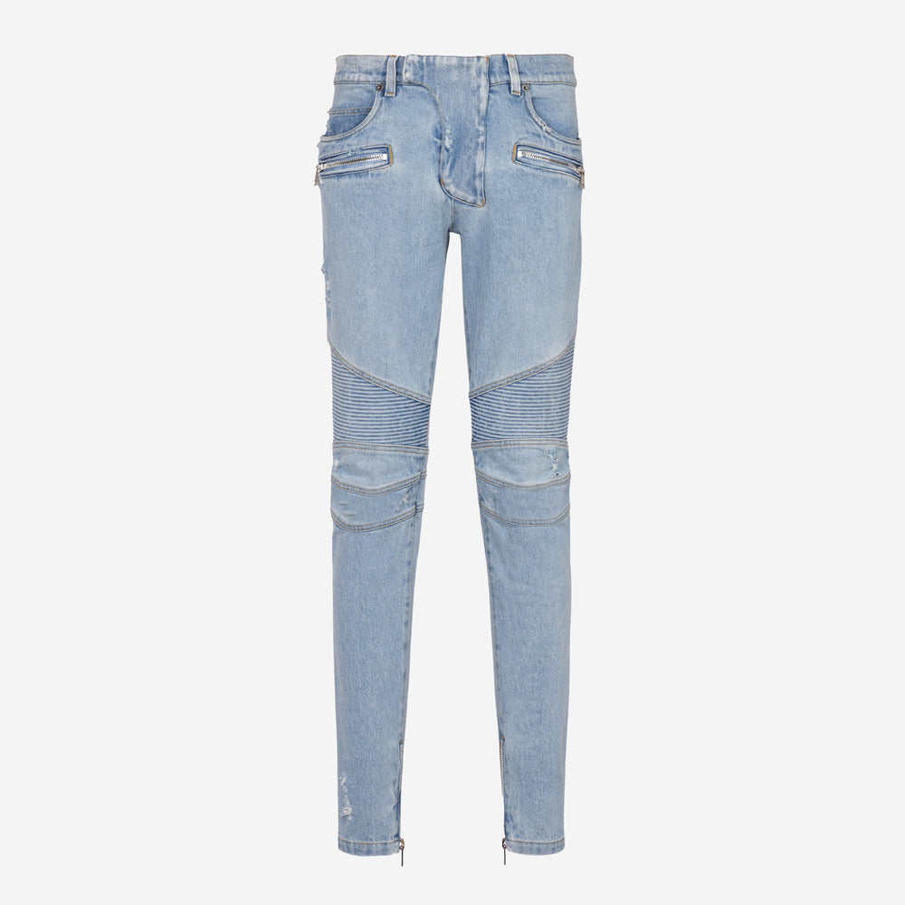 Balmain Skinny Light Blue Denim Biker Jeans – ZAP