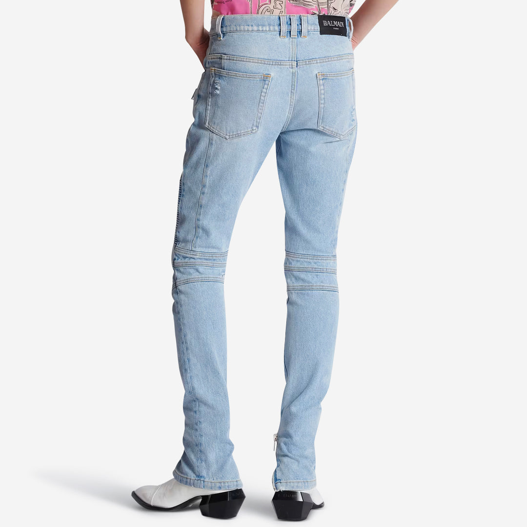 Balmain Skinny Light Blue Denim Biker Jeans ZAP