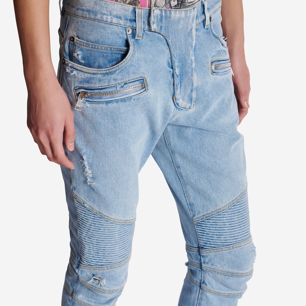 Balmain Skinny Light Blue Denim Biker Jeans – ZAP