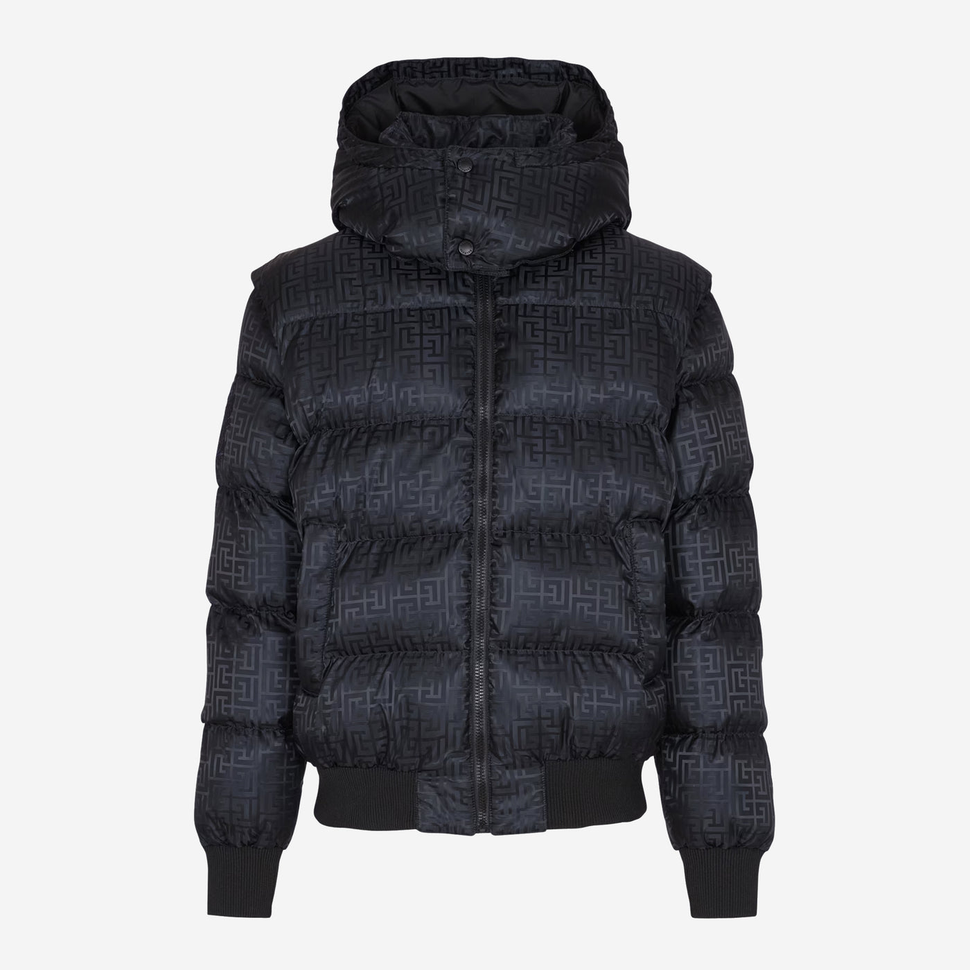 Balmain Cropped Monogram Jacquard Padded Jacket