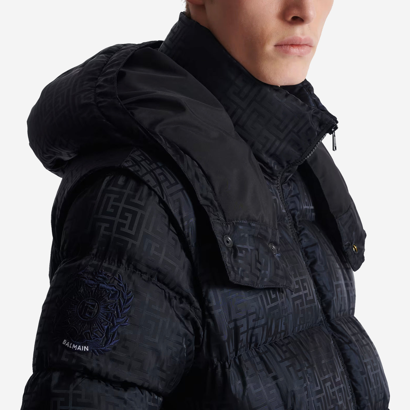 Balmain Cropped Monogram Jacquard Padded Jacket
