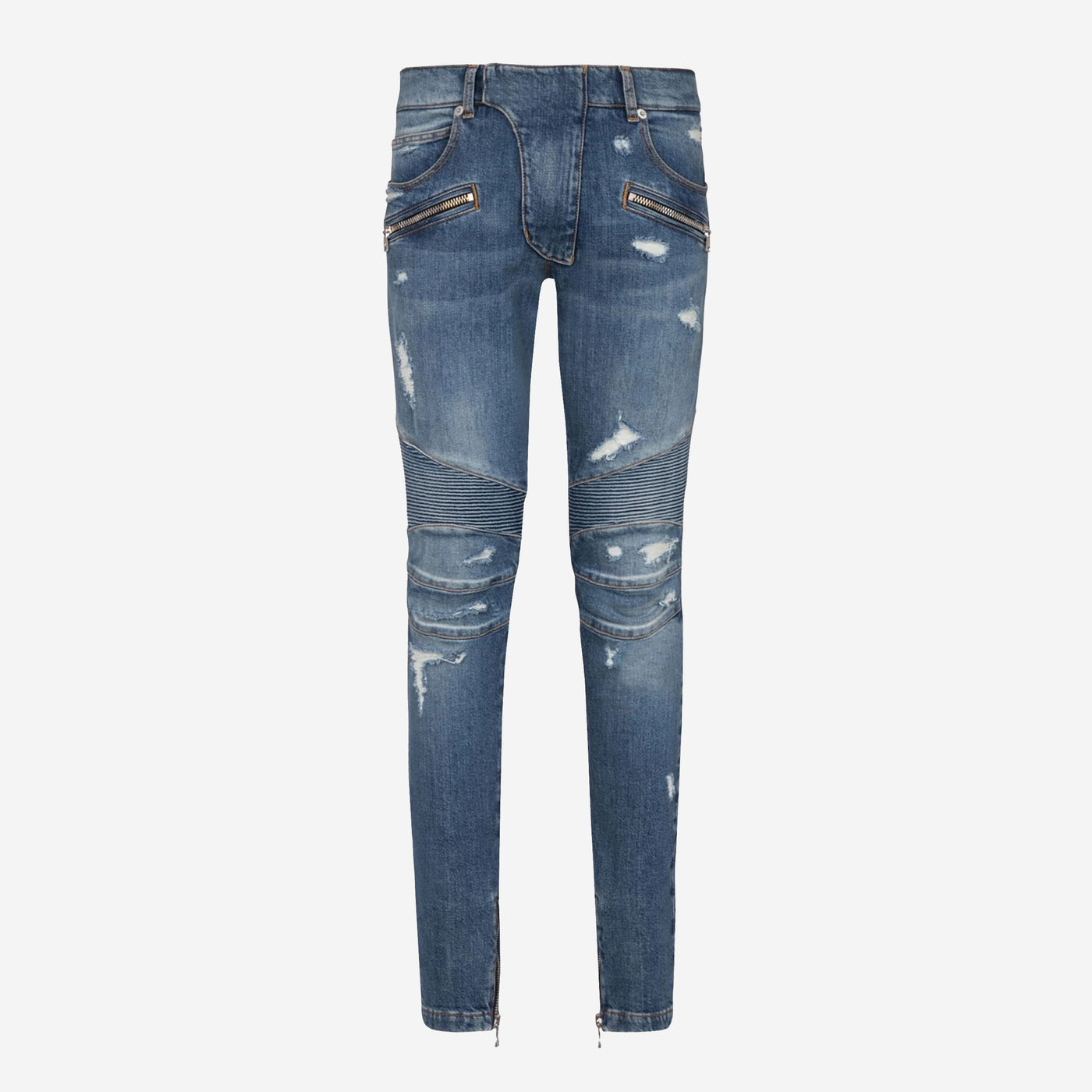 Balmain Skinny Distressed Denim Biker Jeans ZAP