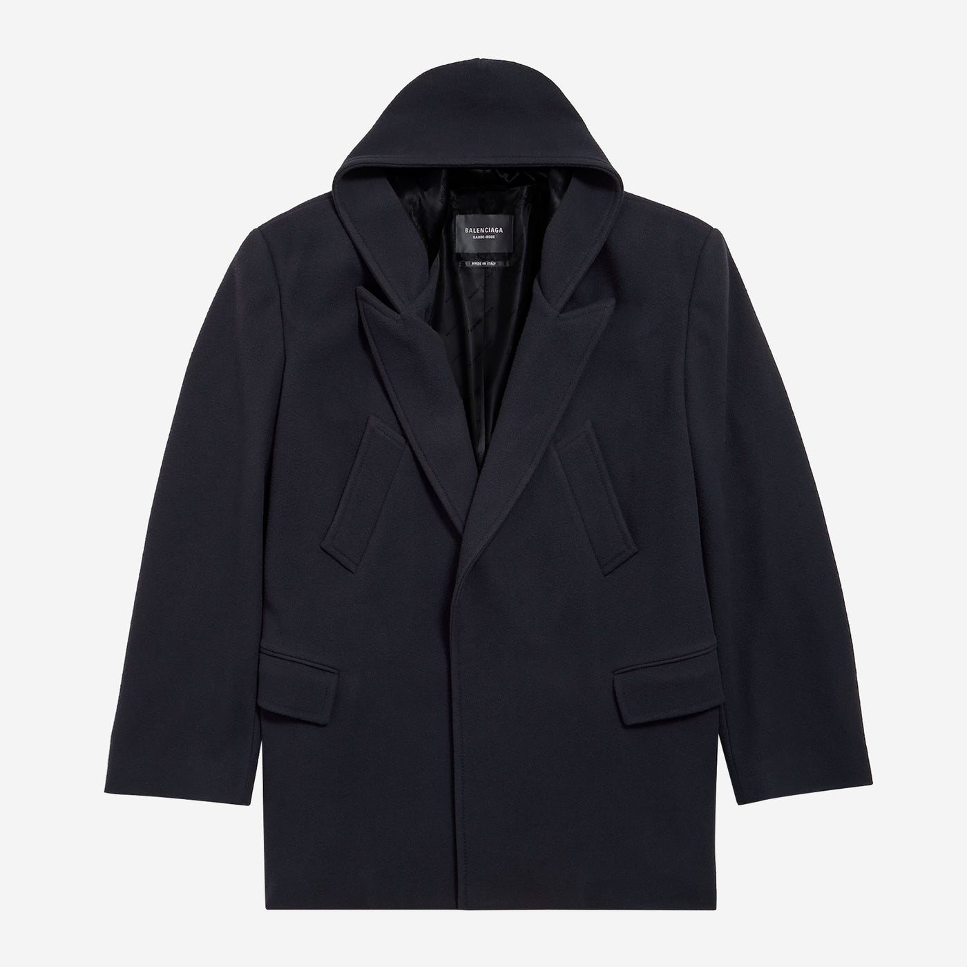 Balenciaga Brushed Wool Hooded Short Coat