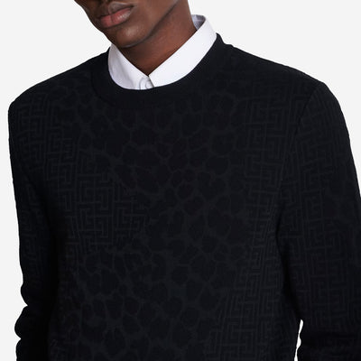 Balmain Monogram Knit And Leopard Pattern Jumper