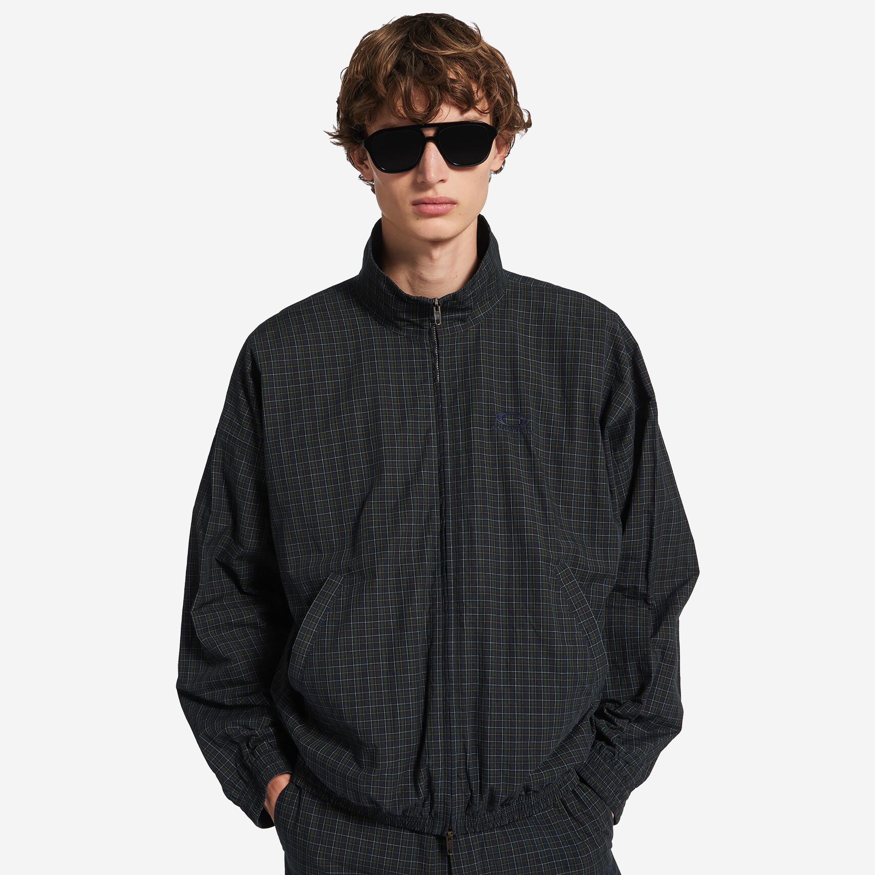 Balenciaga Tailored Micro Tartan Poplin Tracksuit Jacket