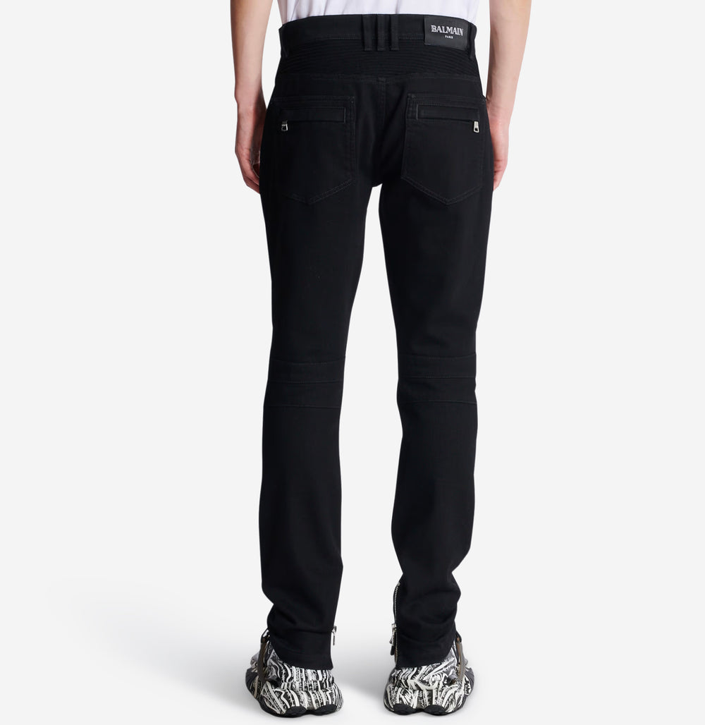 Balmain Slim-Fit Black Denim Biker Jeans – ZAP