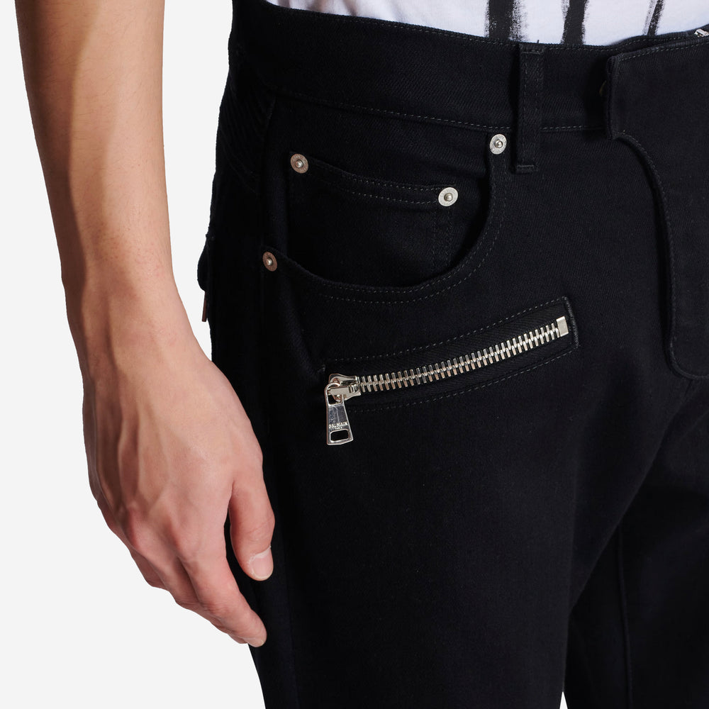 Balmain Slim-Fit Black Denim Biker Jeans – ZAP
