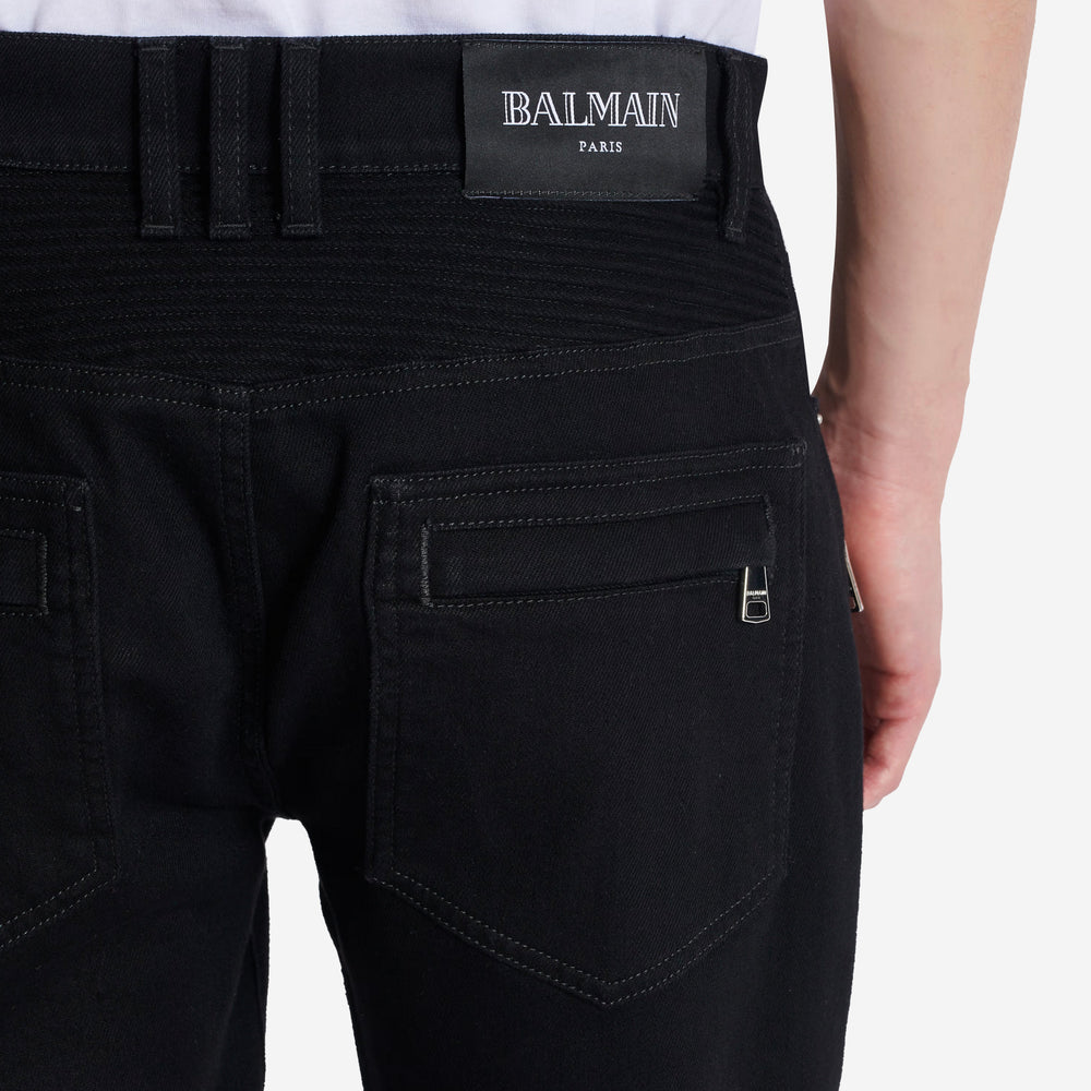 Balmain Slim-Fit Black Denim Biker Jeans – ZAP