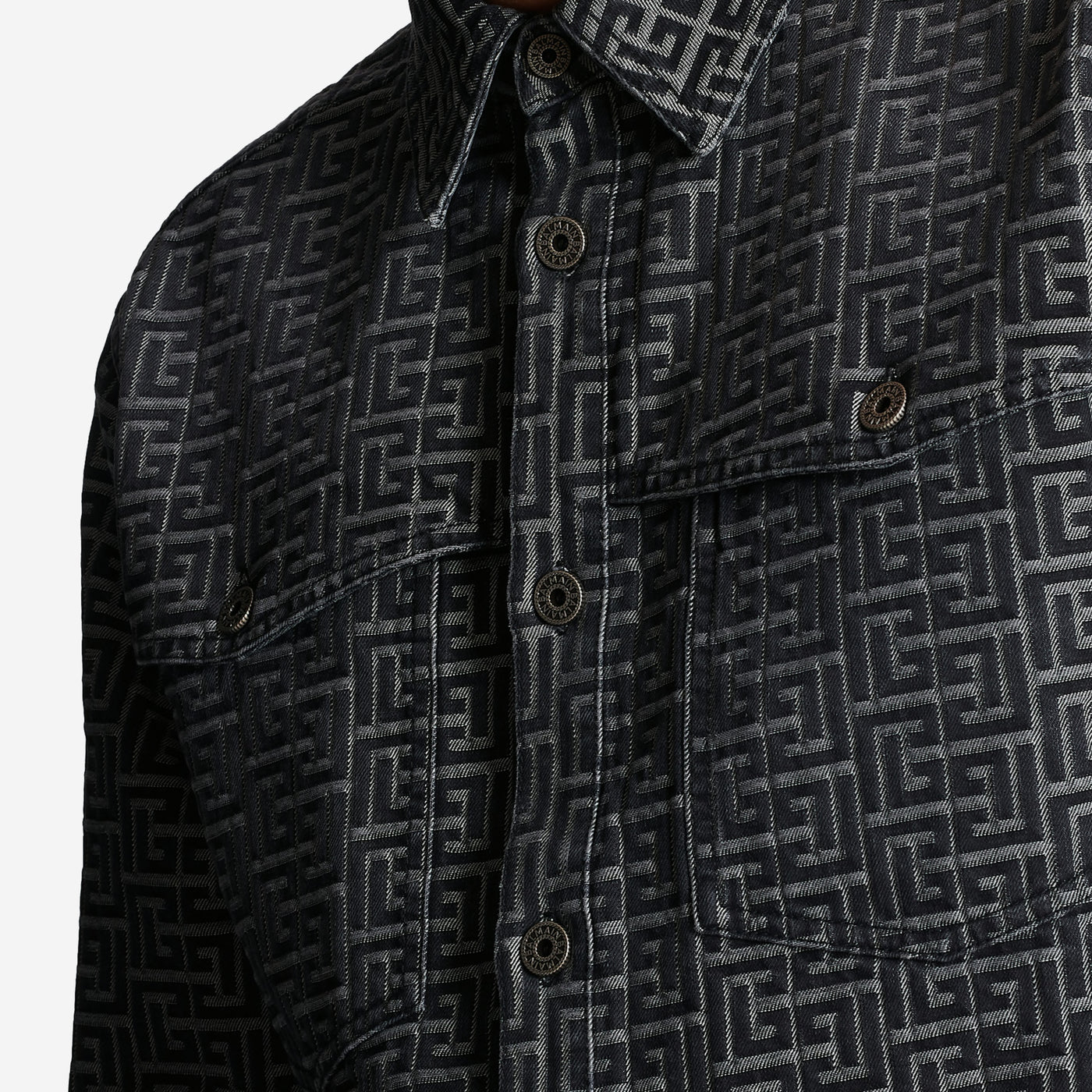 Balmain Monogrammed Jacquard Denim Shirt