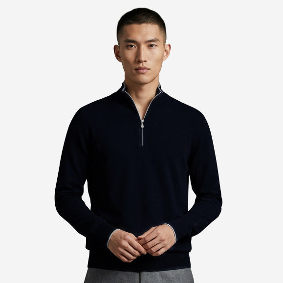 Brunello Cucinelli Sea Island Cotton & Cashmere Lightweight Half Zip Knitwear