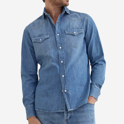 ひろぴー∞ 様Brunello Cucinelli デニム　シャンブレーシャツ Brunello Cucinelli Lightweight Denim Easy Fit Western Shirt