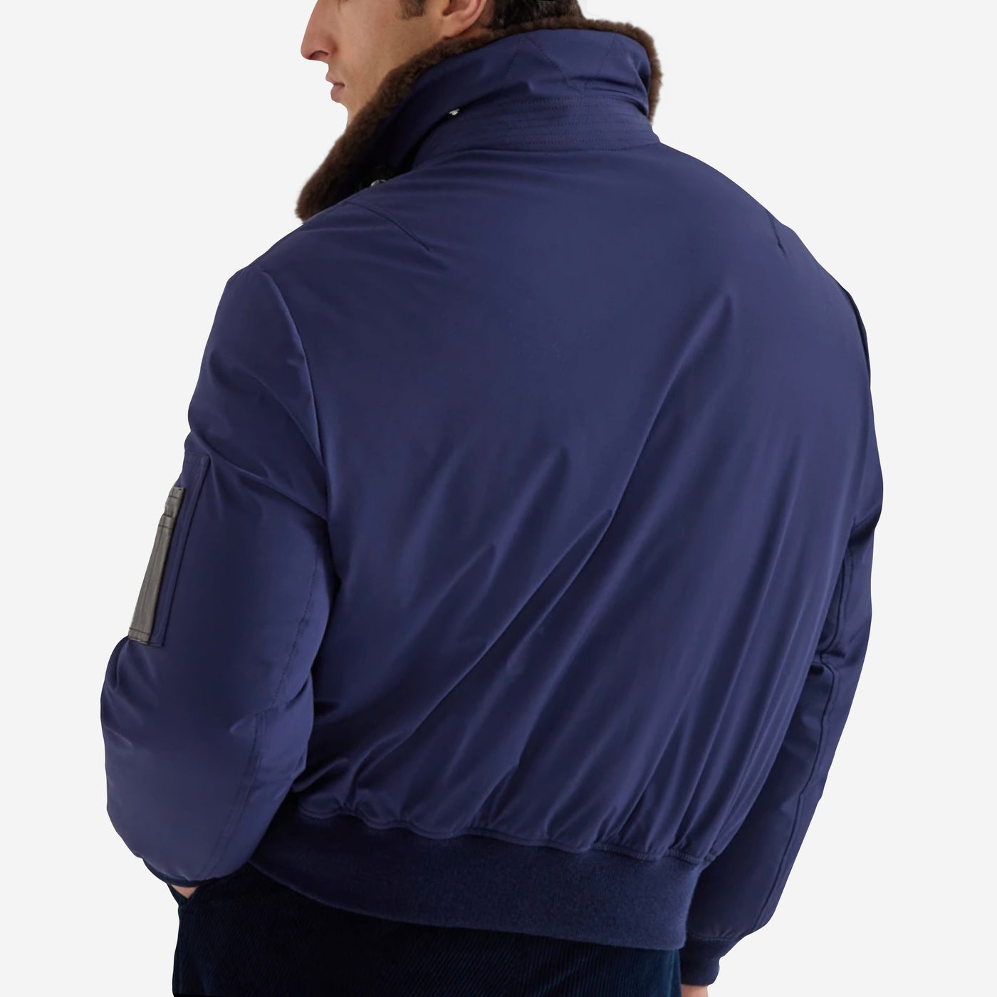 Brunello Cucinelli Stretch Bonded Nylon Down Shearling-Lined Collar Jacket