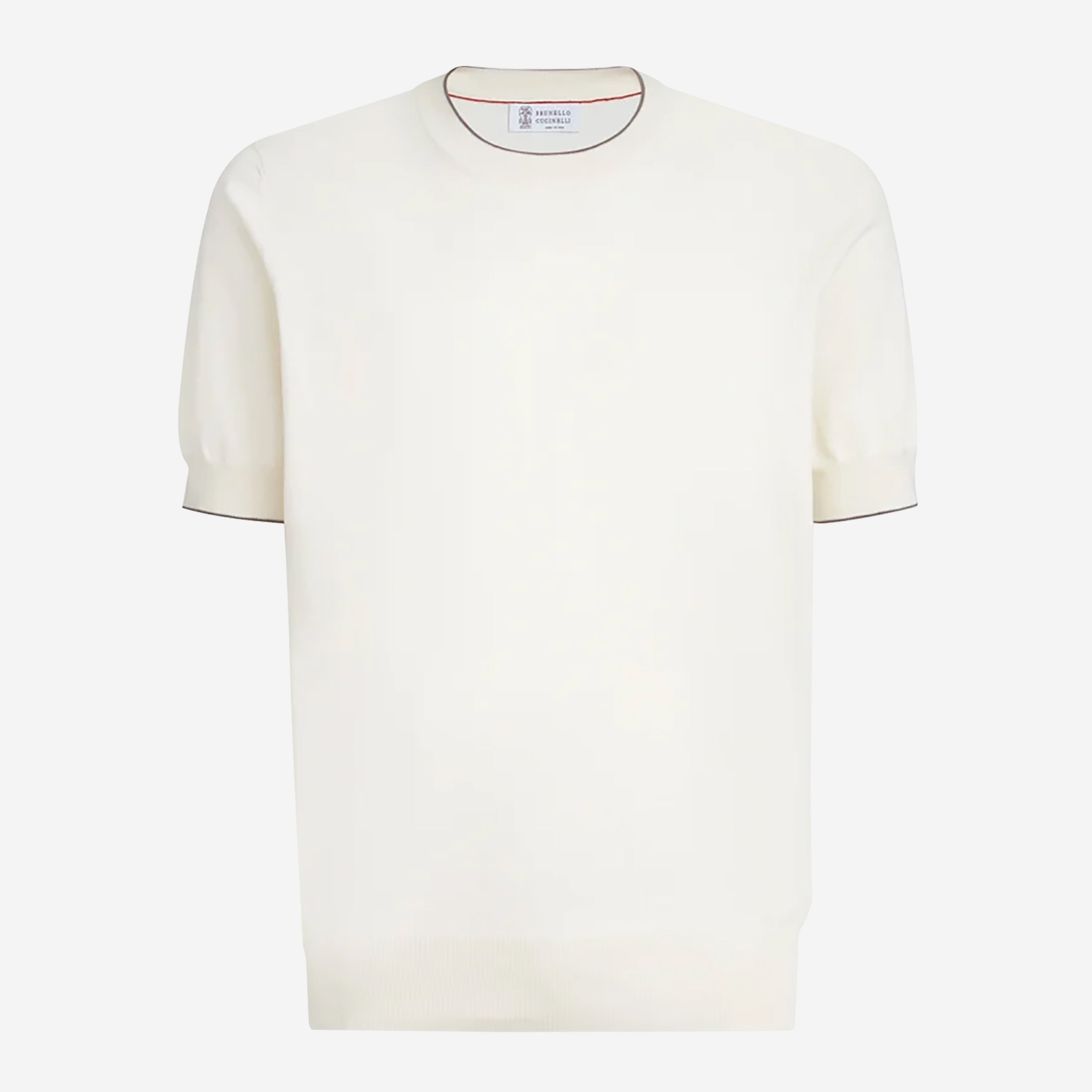 Brunello Cucinelli Cotton Lightweight Knit Contrast Detail T-Shirt