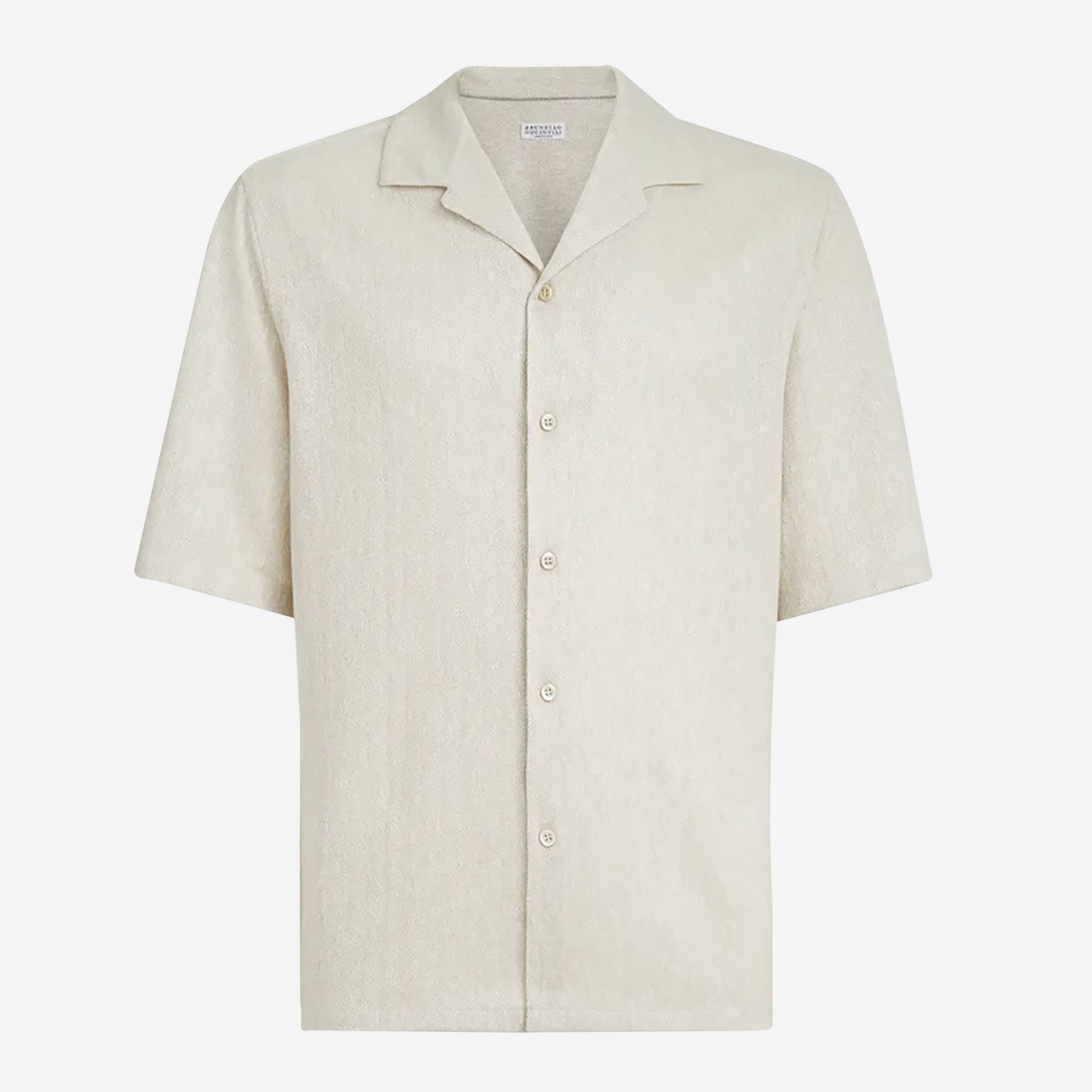 Brunello Cucinelli Linen And Cotton Chevron Camp Collar Shirt