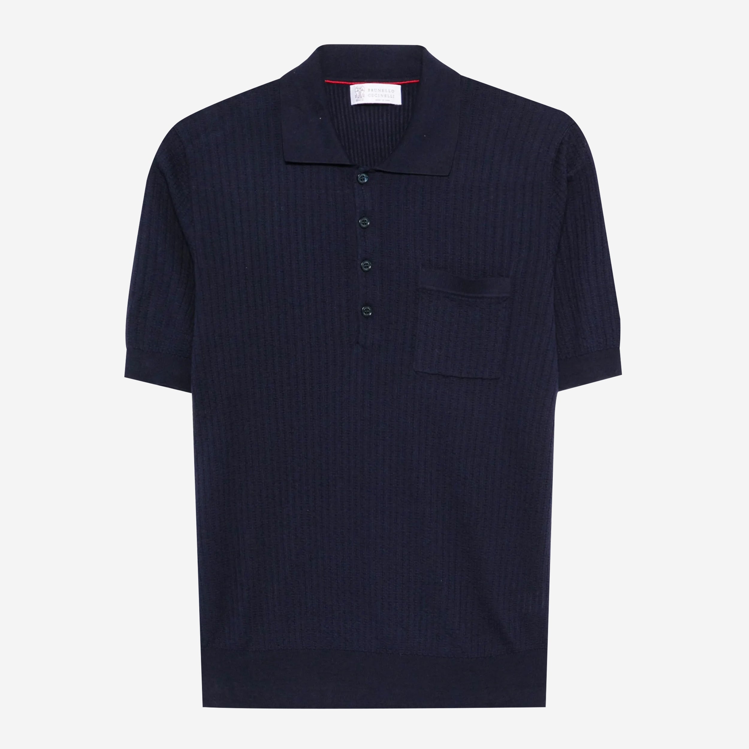 Brunello Cucinelli Textured Rib Lightweight Knit Polo Shirt