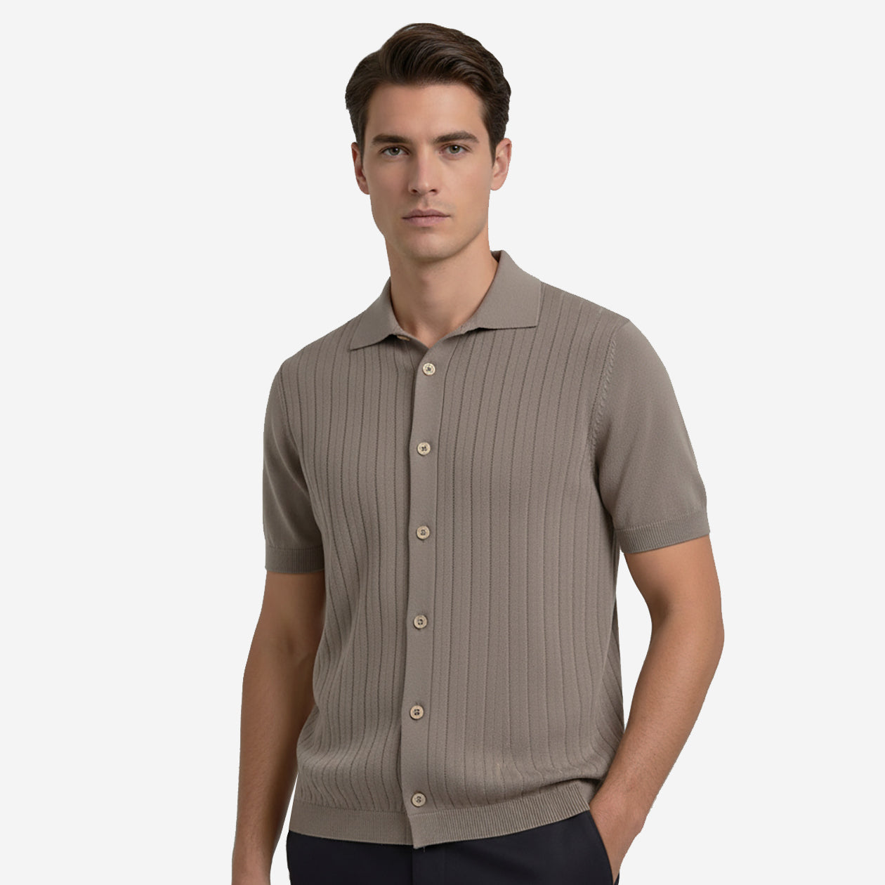 Brunello Cucinelli Cotton Textured Rib Knit Shirt