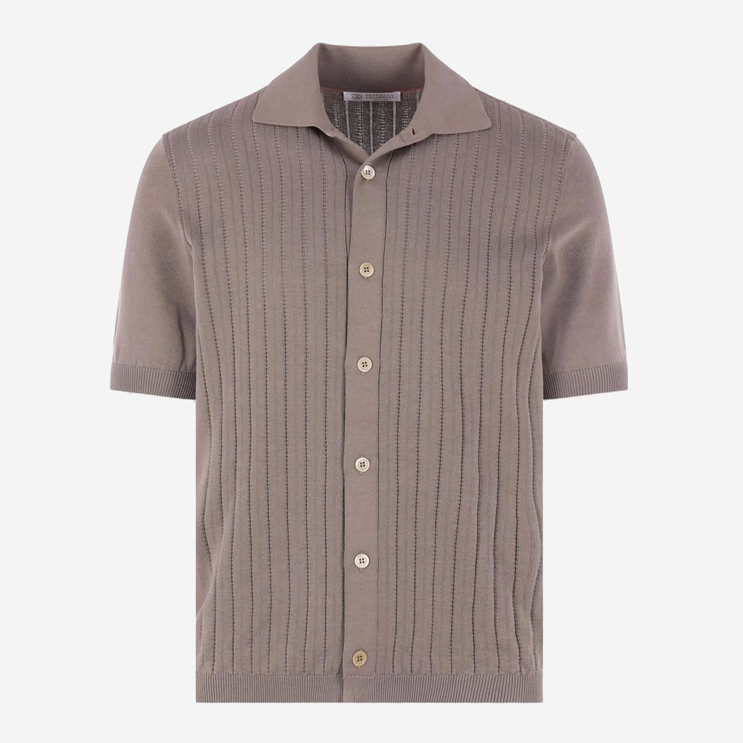 Brunello Cucinelli Cotton Textured Rib Knit Shirt