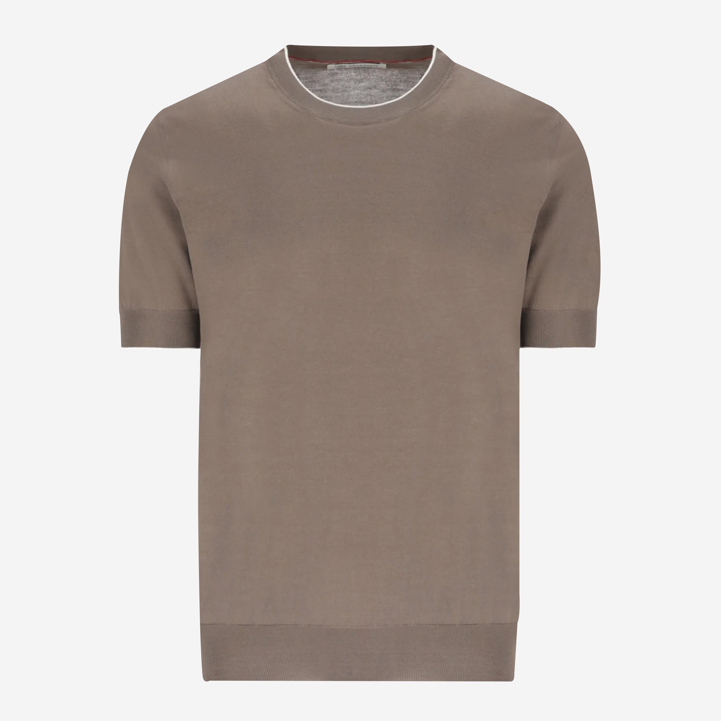 Brunello Cucinelli Cotton Lightweight Knit Contrast Detail T-Shirt