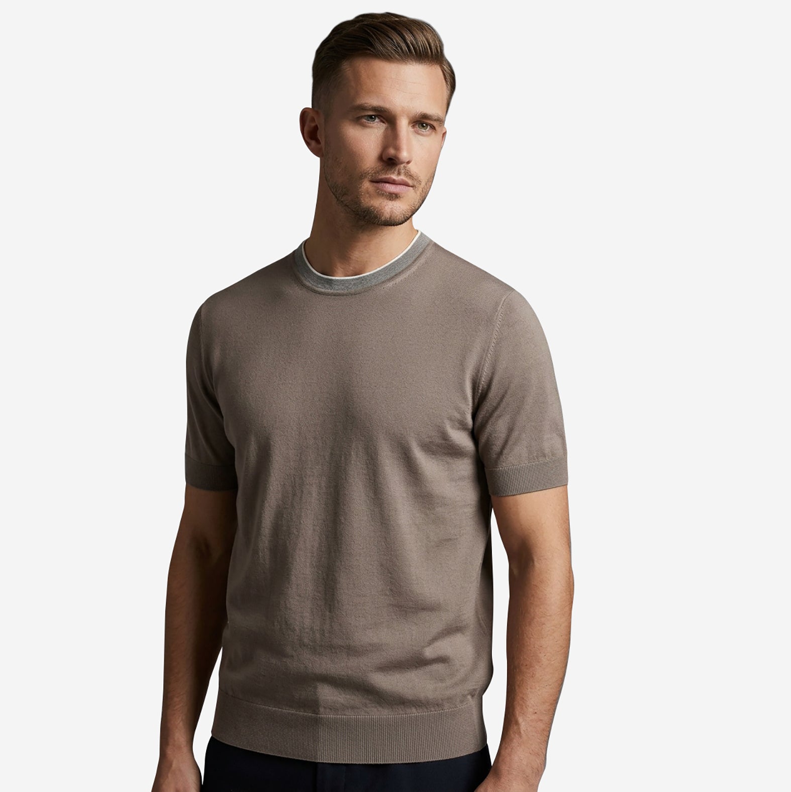 Brunello Cucinelli Cotton Lightweight Knit Contrast Detail T-Shirt