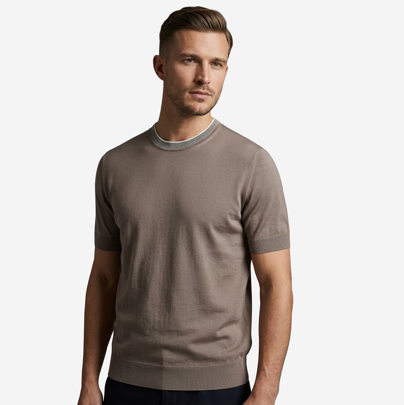 Brunello Cucinelli Cotton Lightweight Knit Contrast Detail T-Shirt