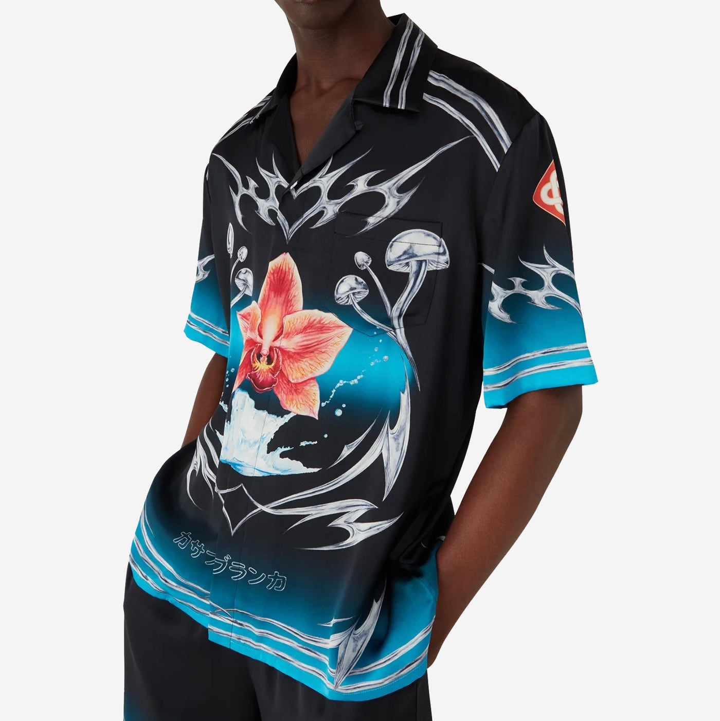 Casablanca Blades Short Sleeve Silk Satin Shirt