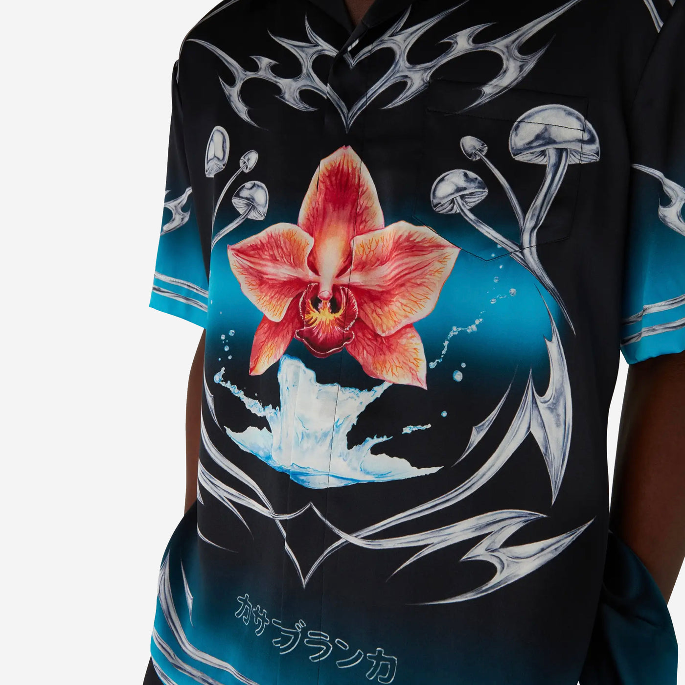 Casablanca Blades Short Sleeve Silk Satin Shirt