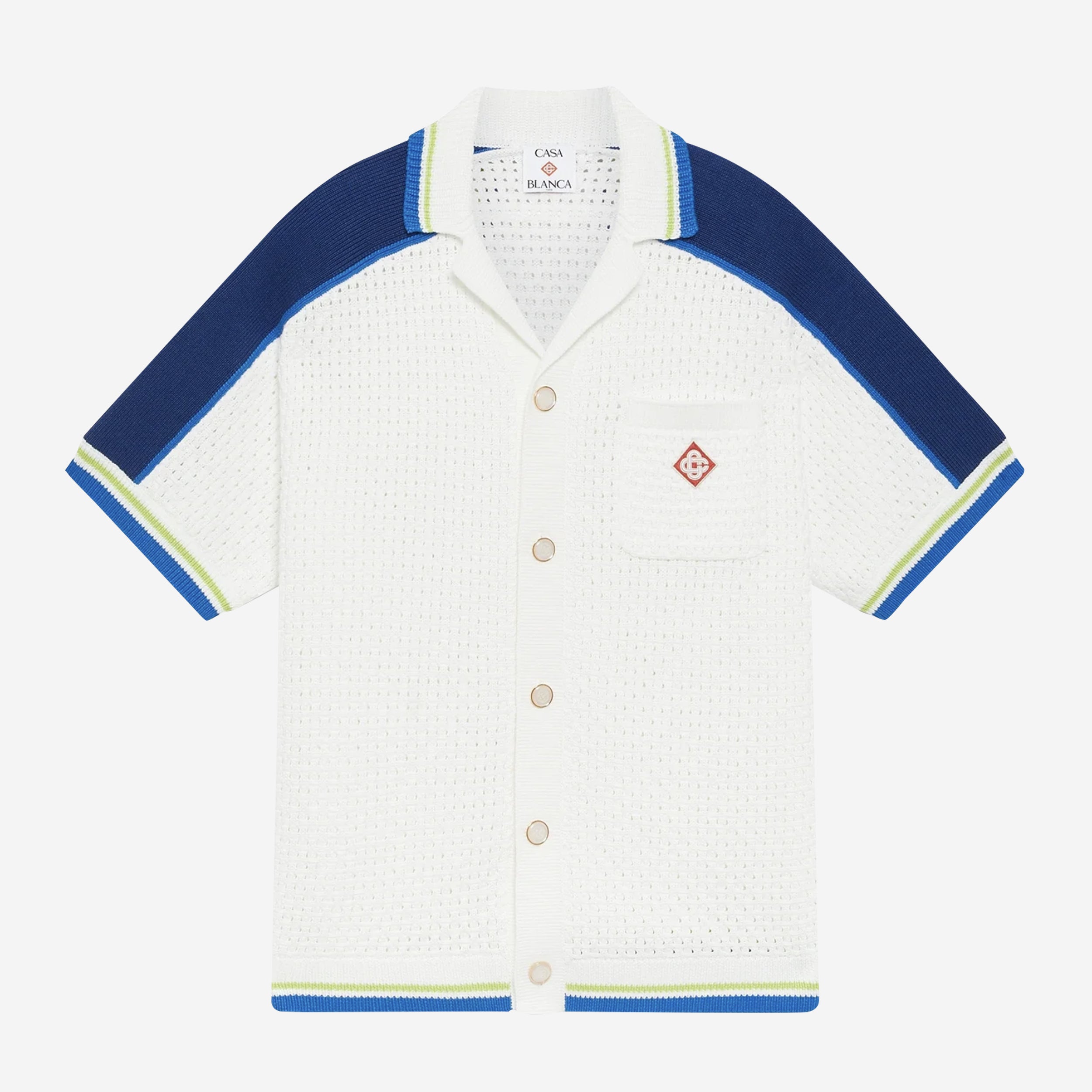 Casablanca White & Blue Short Sleeve Crochet Shirt