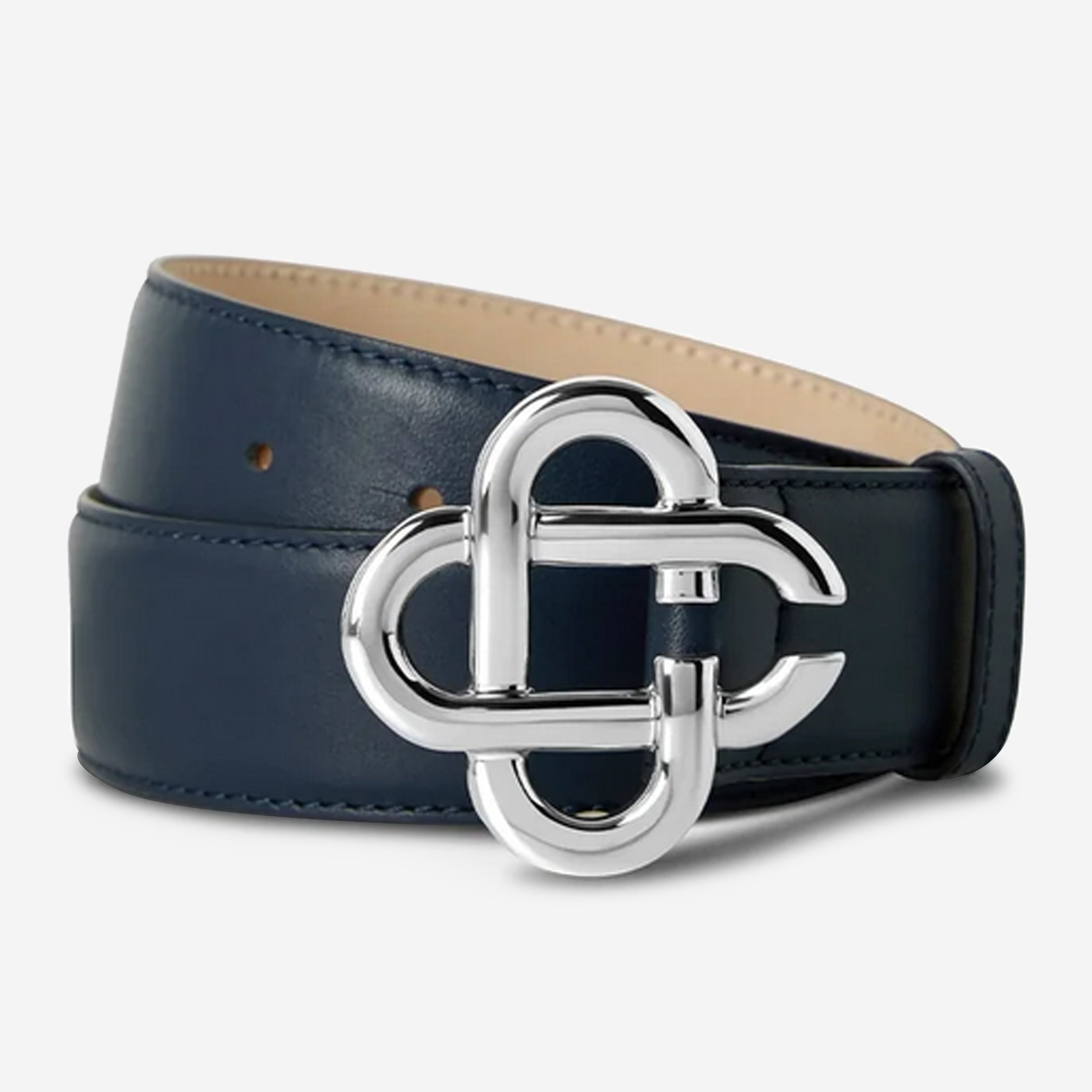 Casablanca Navy & Silver Classic Leather CC Logo Belt