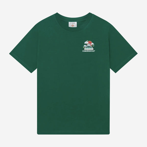 【関税込み】Casablanca ブルー Montagne パッチ Tシャツ Casablanca Montagne contrasting-trim Cropped T-shirt | Blue