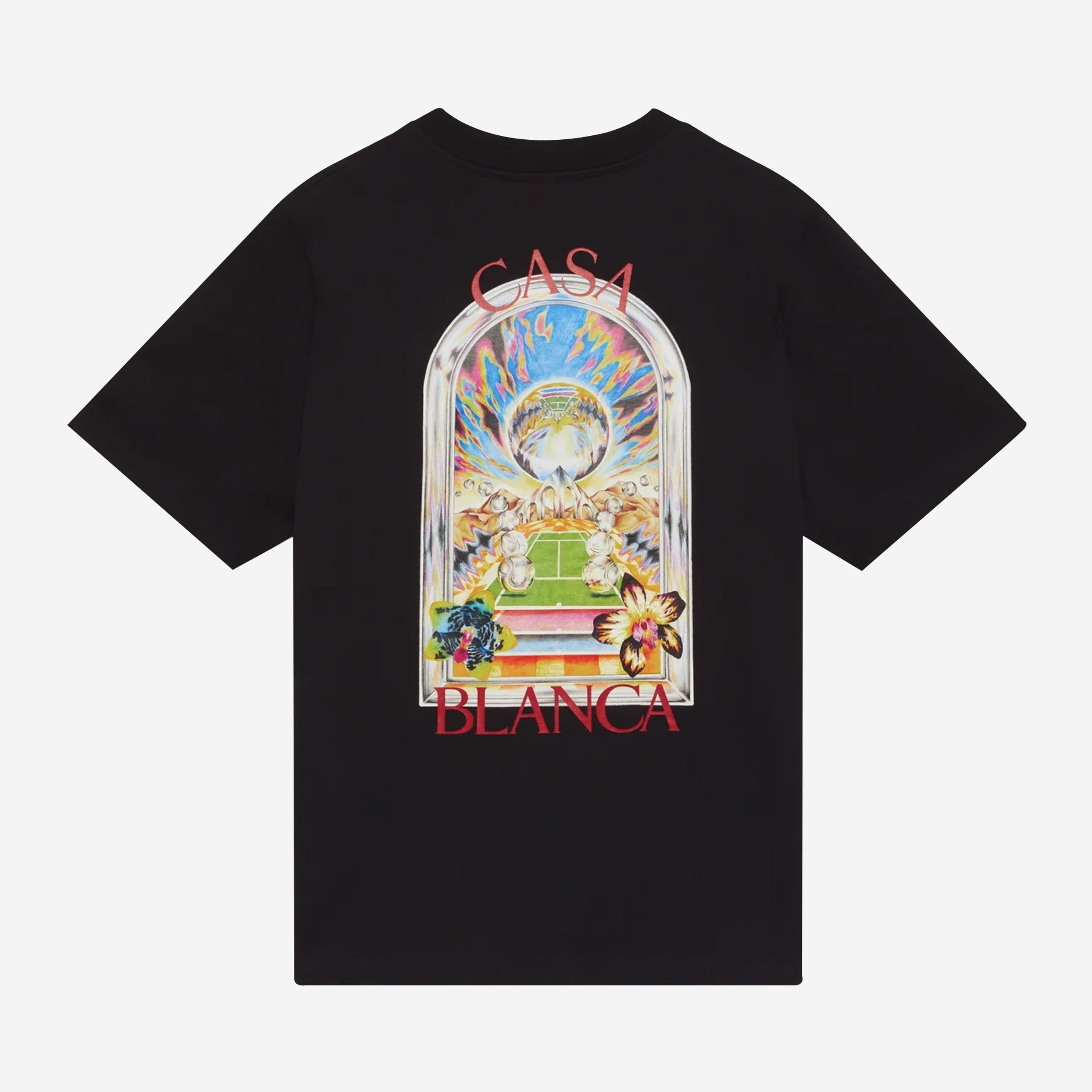 Casablanca Black Tennis Landscape Short Sleeve T‑Shirt