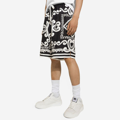 Dolce & Gabbana Marina-Print Silk Twill Shorts