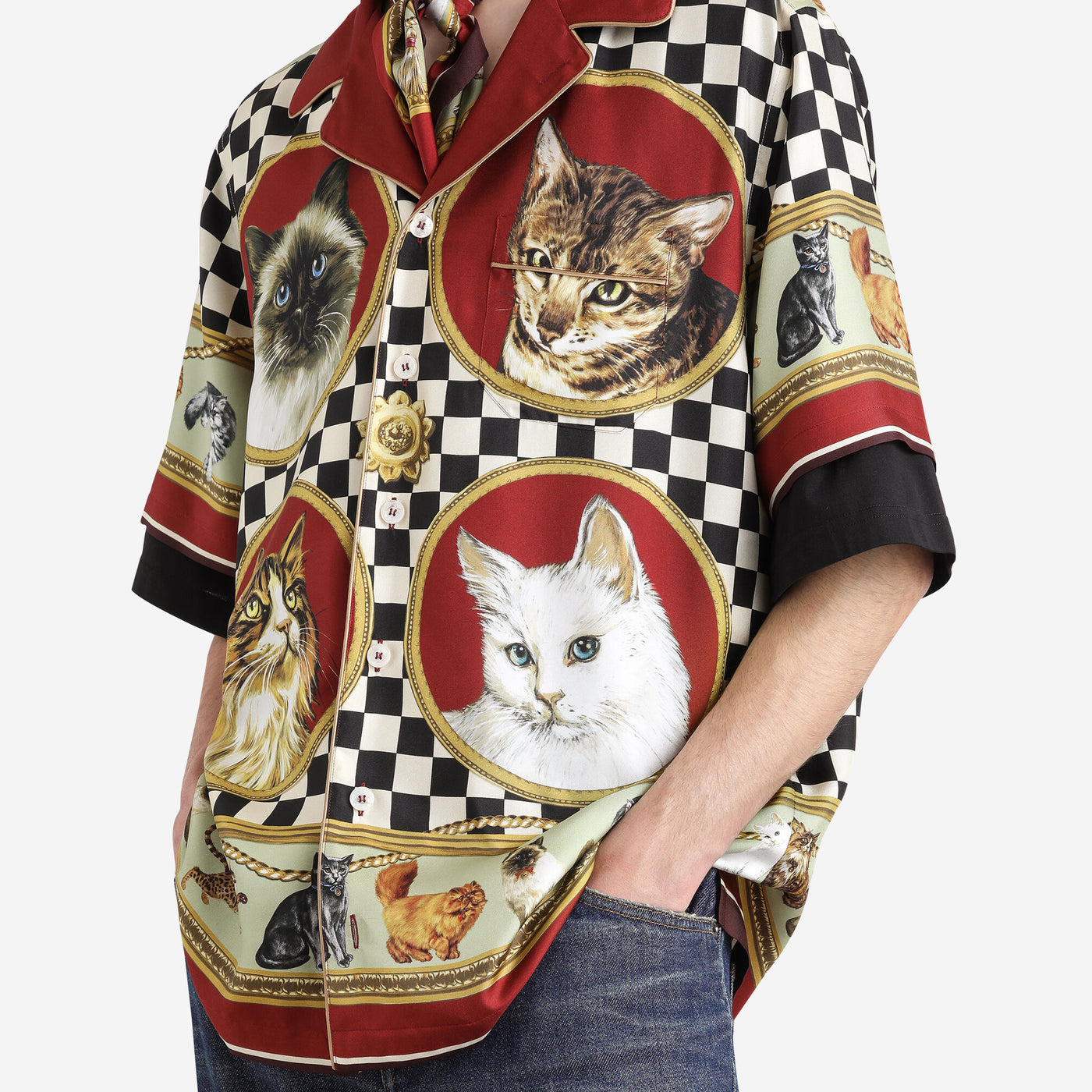 Dolce & Gabbana Cat Print Silk Shirt