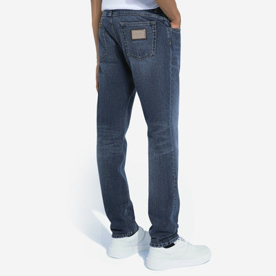 Dolce & Gabbana Dark Blue Logo Plaque Jeans