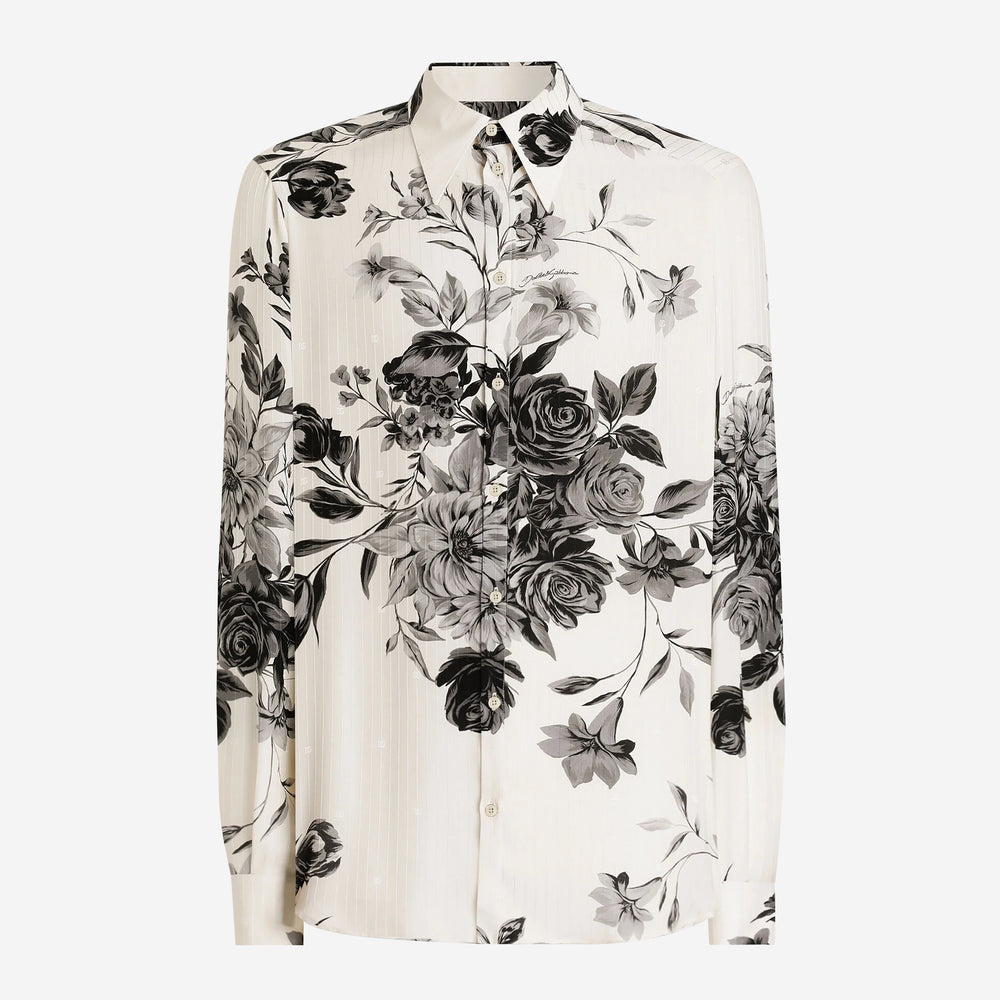 Dolce & Gabbana Flower Bouquet-Print Gold Jacquard Shirt – ZAP