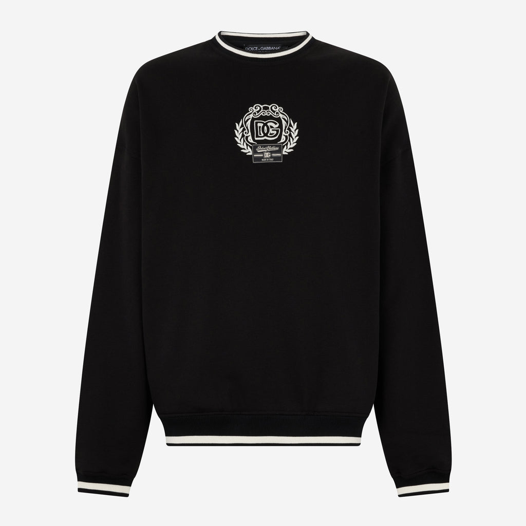 【送関込】Dolce & Gabbana Badge Print Crew Neck Sweatshirt Jersey sweatshirt with DG logo print in Black for Men