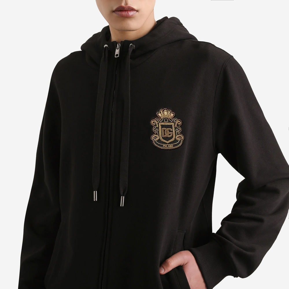 Dolce & Gabbana Heraldic Patch Zip Hoodie Sweatshirt – ZAP