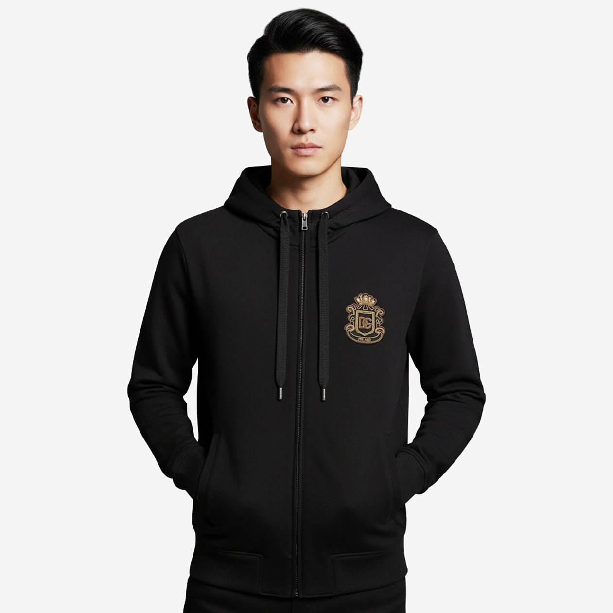 Dolce & Gabbana Heraldic Patch Zip Hoodie Sweatshirt