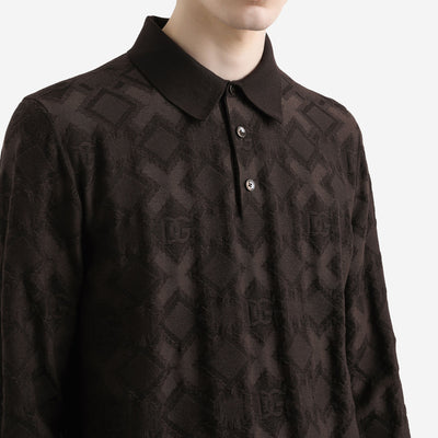 Dolce & Gabbana Wool And Silk With Microdot Print Polo Shirt