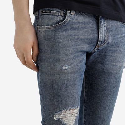 Dolce & Gabbana Distressed Skinny-Fit Stretch Cotton Jeans