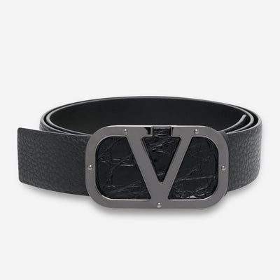 Valentino Garavani Croc Leather V Logo Belt
