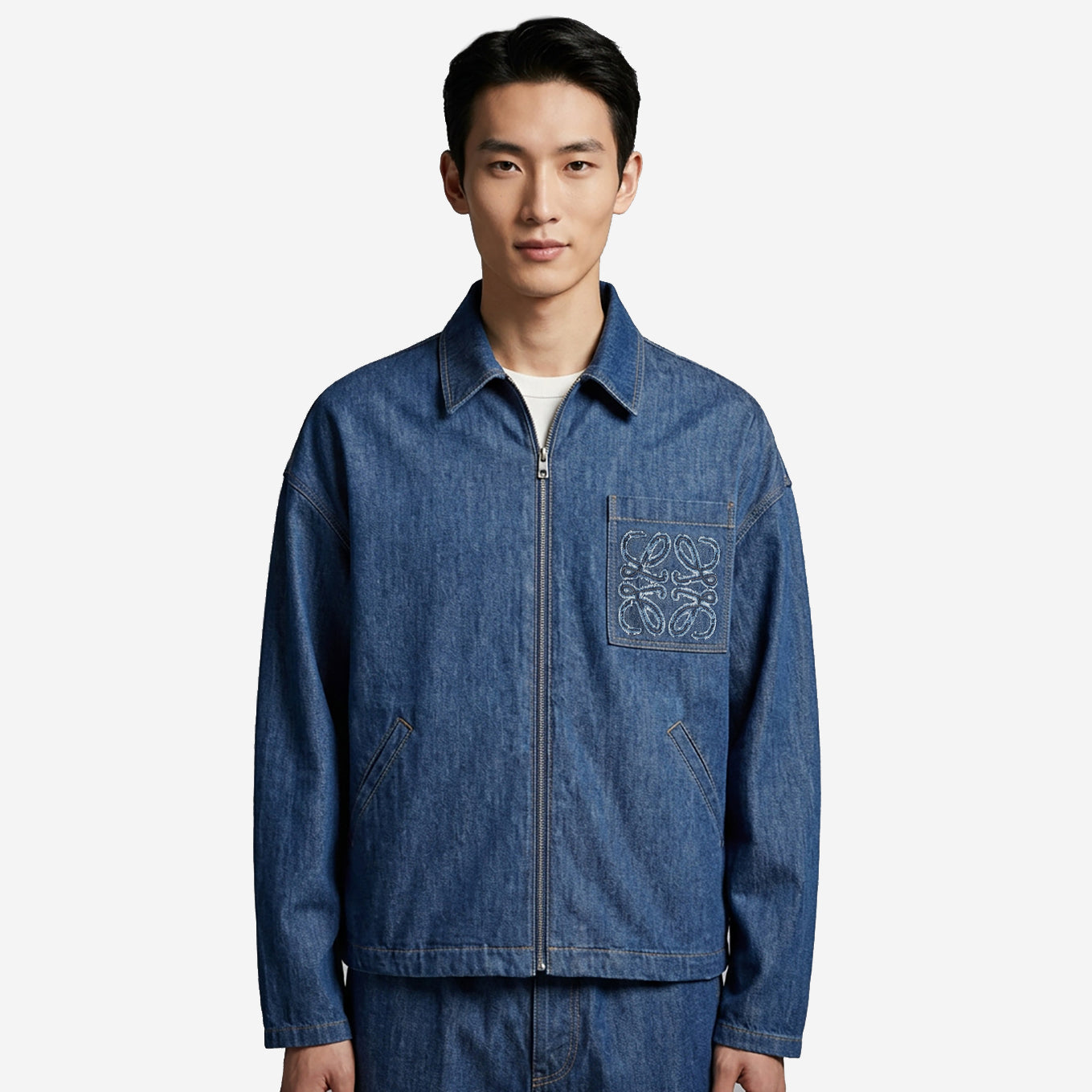 Loewe Anagram Chest Pocket Denim Zip Up Jacket