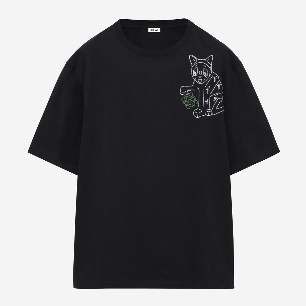 Kaz　LoeweTシャツ Loewe Anagram Lucky Cat Embroidery T-Shirt – ZAP