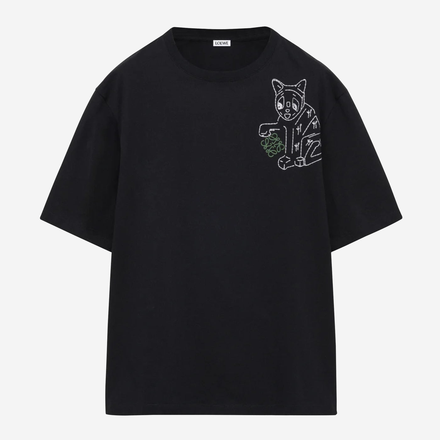 Loewe Anagram Lucky Cat Embroidery T-Shirt